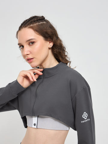 Women’s Cropped Zip-Up Jacket – Soft Stretch Activewear for Gym & Athleisure